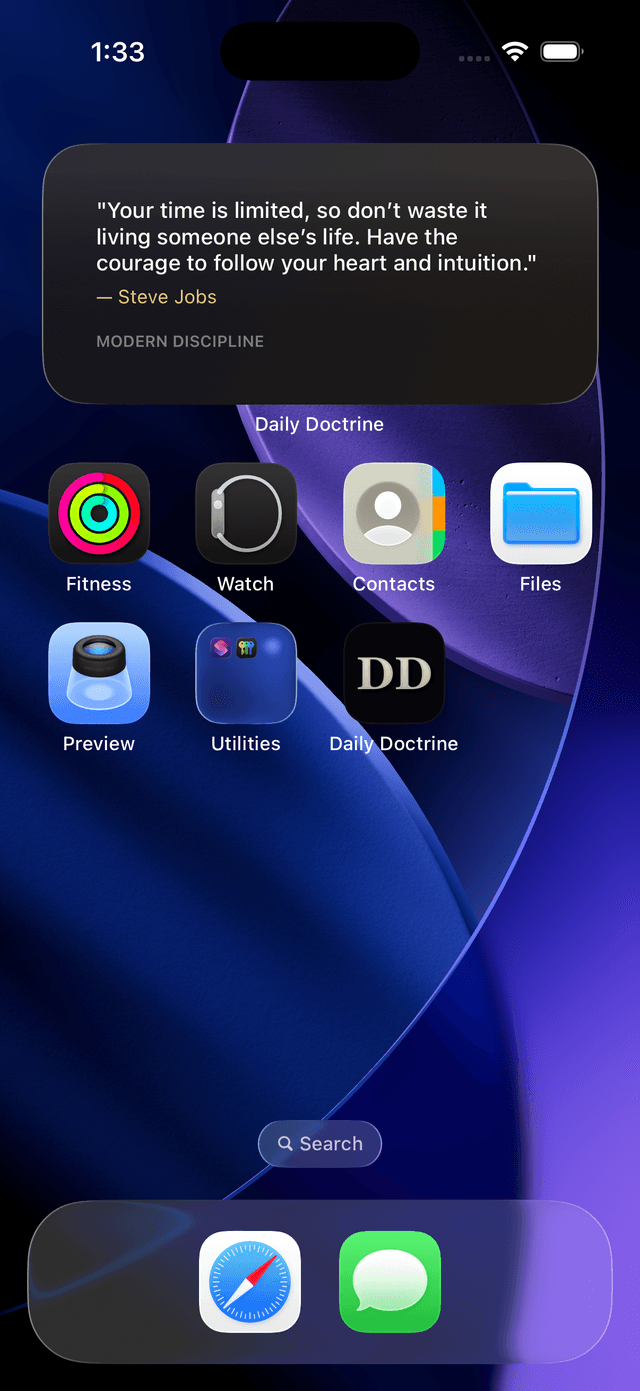 Daily Doctrine widget on iPhone Home Screen showing today's quote